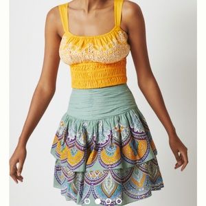 Anthropologie Let Me Be Tiered Bohemian Mini Skirt size Small